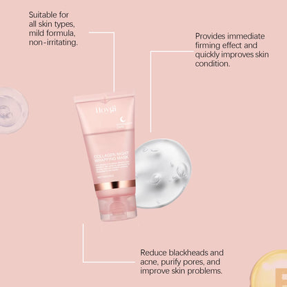 Masque Nuit facial au collagène, nettoyant en douceur, hydratant en profondeur.