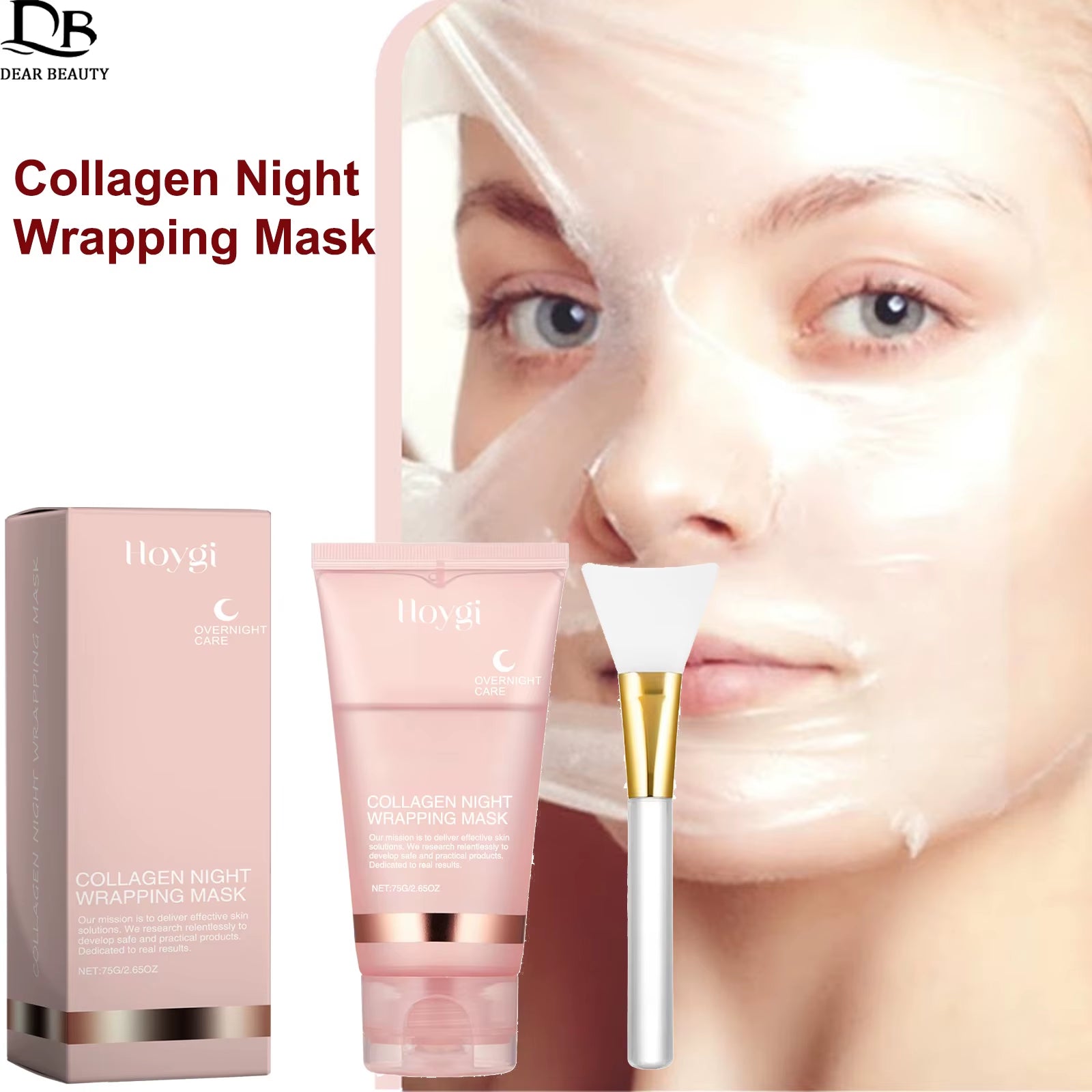 Masque Nuit facial au collagène, nettoyant en douceur, hydratant en profondeur.